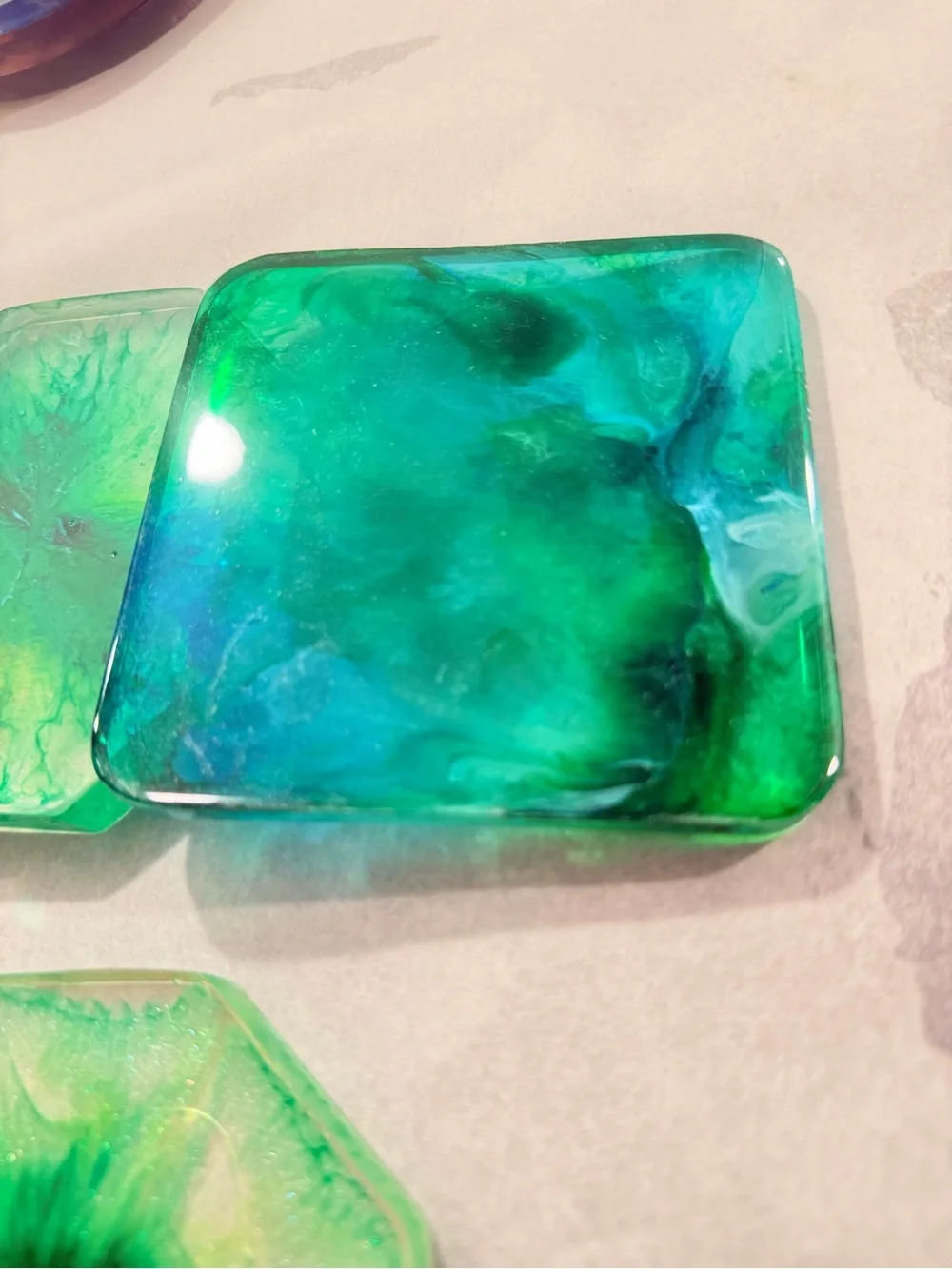 Resin Coaster Set - Blue & Green Marbleized Drink Coasters